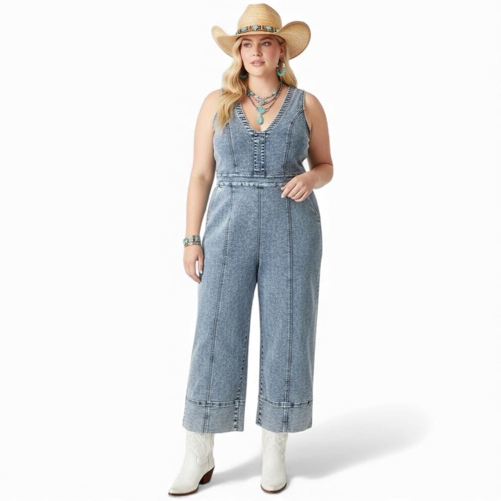 Venus Coastal Cowgirl Jumpsuit Acid Wash Denim Sleeveless Rodeo Western Size 2X